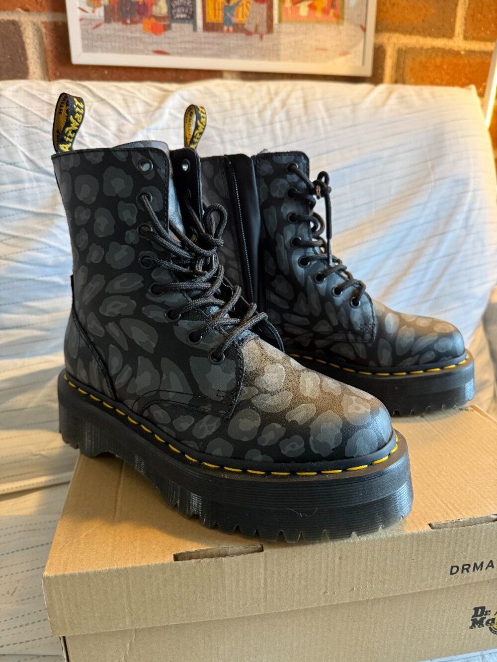Dr. Martens Jadon Platform Boot Women's 6 Black Camo Camouflage Side Zip WORN ON